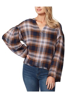 Jessica Simpson Womens Plaid Notch-Neck Pullover Top