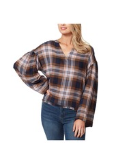 Jessica Simpson Womens Plaid Notch-Neck Pullover Top