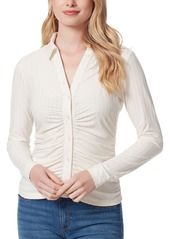 Jessica Simpson Womens Shadow Stripe Ruched Button-Down Top