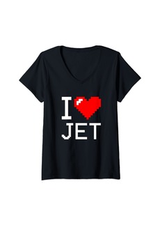Womens I Heart Jet I Love Jet Custom Name V-Neck T-Shirt
