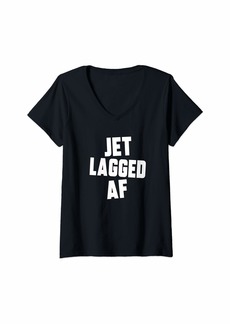Womens Jet Lagged AF Jet Lag Funny jetlagged Flight Travel V-Neck T-Shirt