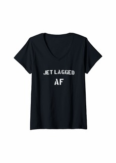 Womens Jet Lagged AF T shirt Jet Lag Funny jetlagged Flight Travel V-Neck T-Shirt