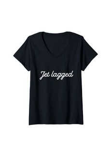 Womens Jet Lagged Funny Airplane Travel Airport Gift V-Neck T-Shirt