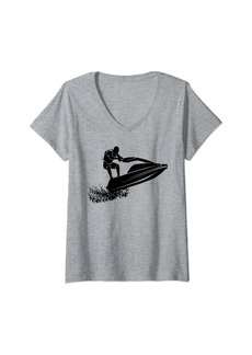 Womens Jet Ski Jet Skiing V-Neck T-Shirt