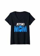 Womens Jet Ski Mom Athletic Beach Summer Sports V-Neck T-Shirt