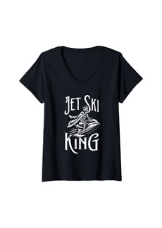 Womens Jet Ski Skeleton - Skiing Skier Jet Ski King V-Neck T-Shirt