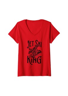 Womens Jet Ski Skeleton Skier - Skiing Jet Ski King V-Neck T-Shirt