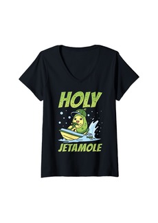 Womens Jet Ski Skiing - Skier Avocado Holy Jetamole V-Neck T-Shirt