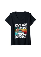 Womens Jet Skiing Race you to the shore Jet Ski V-Neck T-Shirt