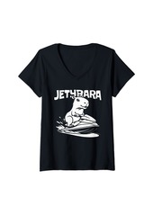 Womens Jetybara Skier - Skiing Jet Ski Capybara V-Neck T-Shirt