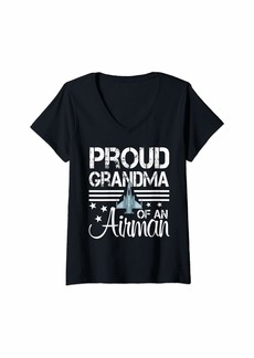 Womens Proud Grandma of An Airman Jet Plane Pilot Gift V-Neck T-Shirt