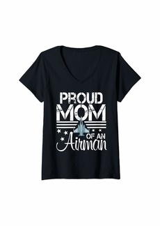 Womens Proud Mom of An Airman Jet Plane Pilot V-Neck T-Shirt