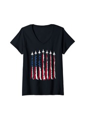 Womens USA Flag Air fighter Jet Patriotic 4th Of July Gifts for Men V-Neck T-Shirt