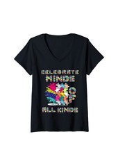 Womens celebrate minds of all kinds Jigsaw puzzle pieces kids girls V-Neck T-Shirt
