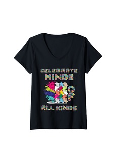 Womens celebrate minds of all kinds Jigsaw puzzle pieces kids girls V-Neck T-Shirt
