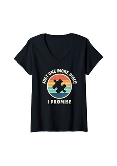 Womens Jigsaw Puzzle Funny Just One More Puzzle Piece I Promise V-Neck T-Shirt