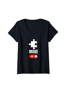 Womens Jigsaw Puzzle Funny Puzzle Piece Mode On V-Neck T-Shirt