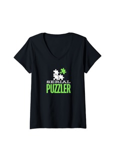 Womens Jigsaw Puzzle Funny Puzzle Serial Puzzler V-Neck T-Shirt