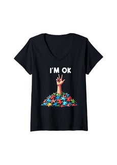 Womens Jigsaw Puzzle V-Neck T-Shirt