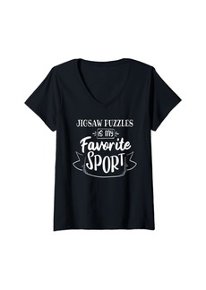 Womens Jigsaw puzzles is my favorite sport V-Neck T-Shirt