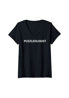 Jigsaw Womens Puzzleologist - Puzzle Piece Lover Puzzler Funny Puzzle V-Neck T-Shirt