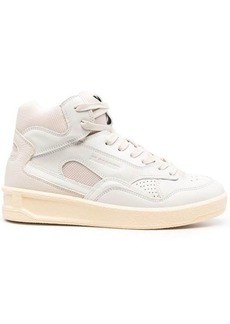 Jil Sander Beige High-Top Sneakers with Leather Inserts and Embossed Logo in Canvas Woman
