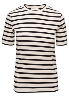 Jil Sander Black and White Knitted Striped T-Shirt in Cotton Woman