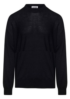 Jil Sander Black Crewneck Sweater with Long Sleeves in Wool Man