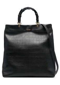 Jil Sander Black Croco Embossed Tote Bag with Bamboo Handles in Leather Woman