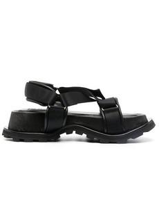 Jil Sander Black Hiking Platform Sandals with Touch Strap in Leather Woman
