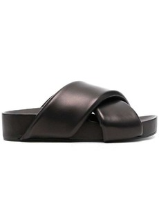 Black Slides with Padded Crossover Straps in Leather Wpman Jil Sander