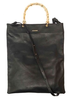 Jil Sander Black Tote Bag with Bamboo Handles in Leather Woman