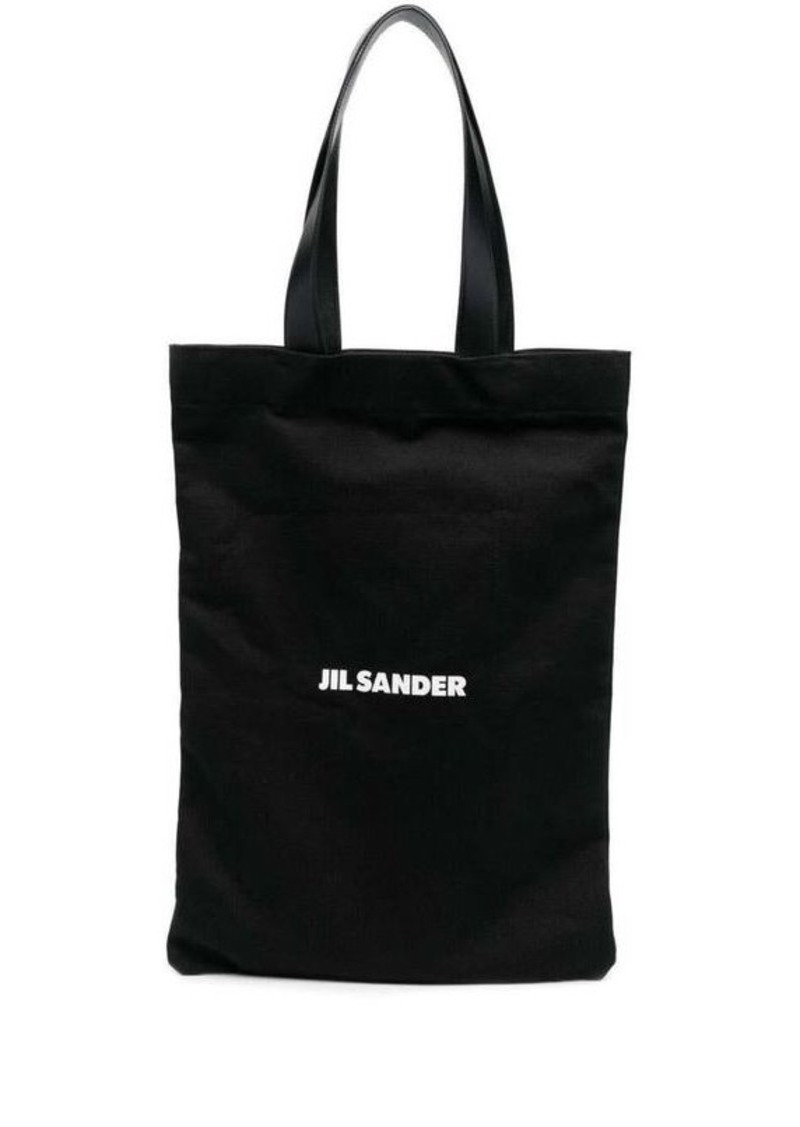 Jil Sander Black Tote Bag with Logo Print in Canvas Woman