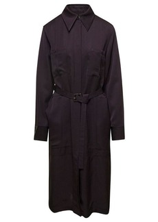 Jil Sander Brown Belted Coat with Classic Collar in Viscose Twill Woman