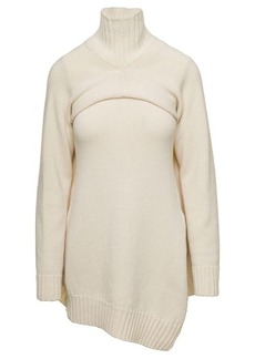 Jil Sander Cream White Two-Piece Sweater with High-Neck in Wool Woman