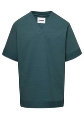 Jil Sander Green V-Neck T-Shirt in Cotton Stretch Man