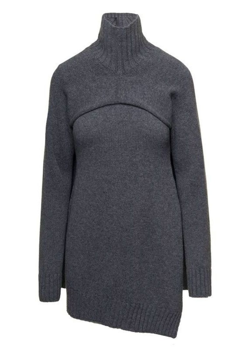 Jil Sander Grey Two-Piece Sweater with High-Neck in Wool Woman