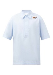 Jil Sander - Chevron-patch Cotton-poplin Short-sleeved Shirt - Mens - Light Blue