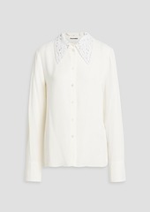 Jil Sander - Crochet-paneled crepe shirt - White - FR 32