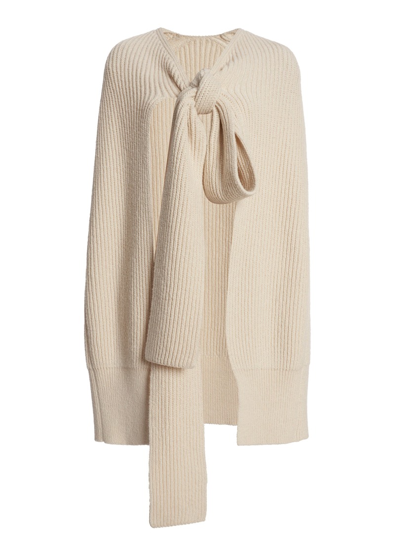 Jil Sander - Ribbed Knit Cotton-Wool Cape - Neutral - EU 36 - Moda Operandi