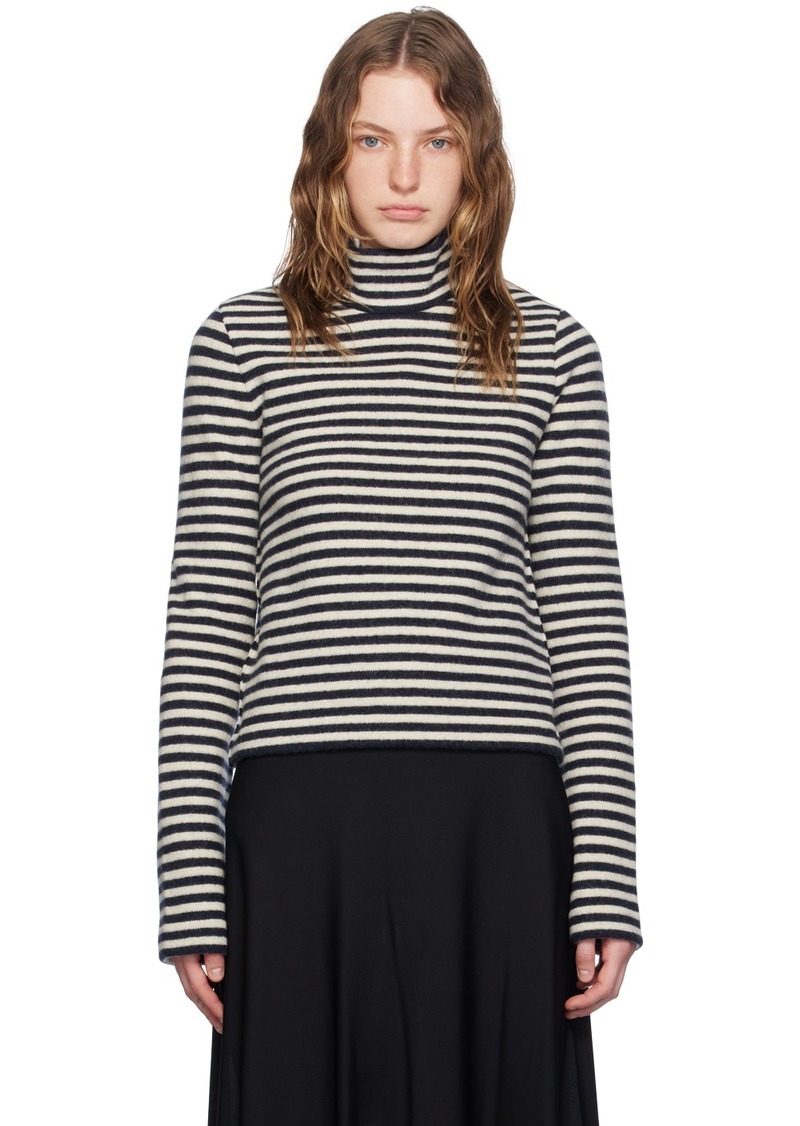 Jil Sander Black & Off-White Striped Turtleneck