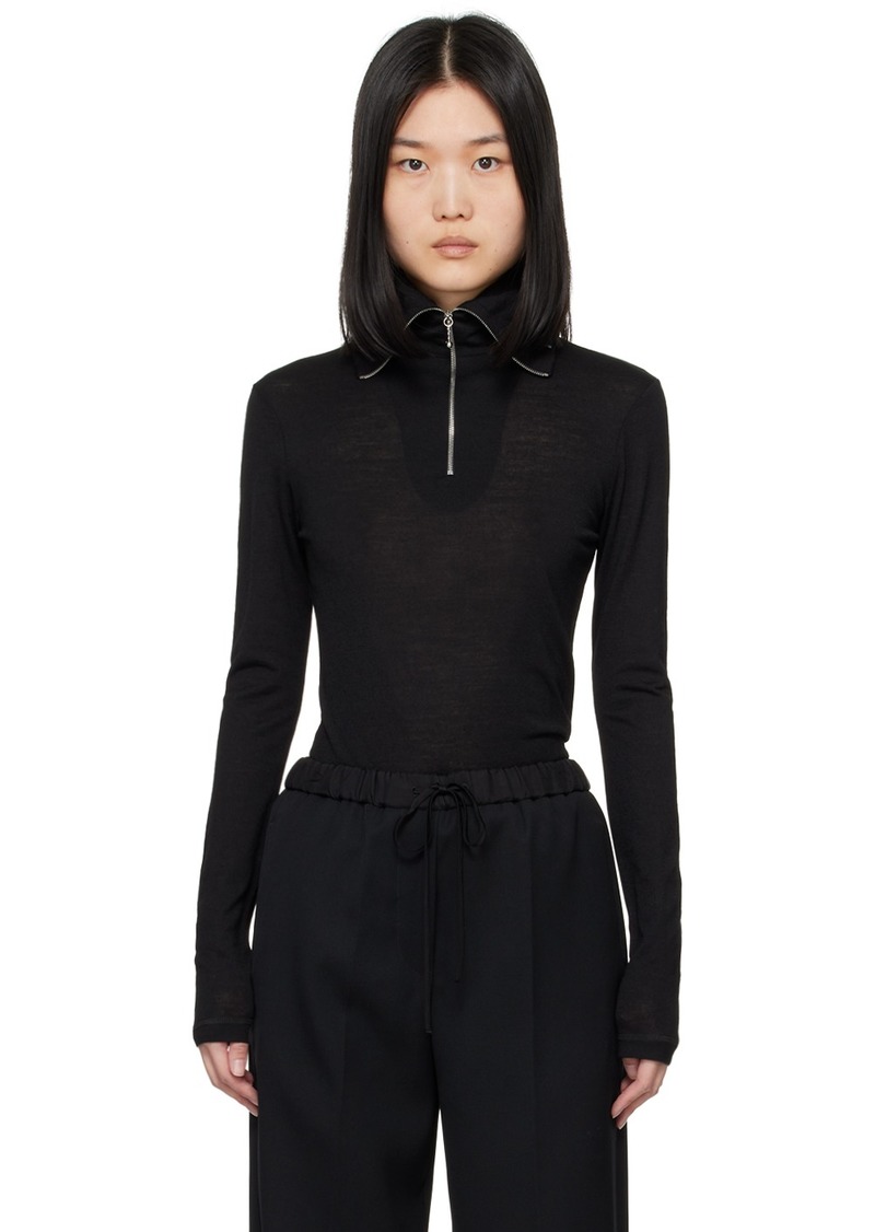 Jil Sander Black Half-Zip Long Sleeve Polo