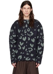 Jil Sander Blue Leopard Long Sleeve Crewneck