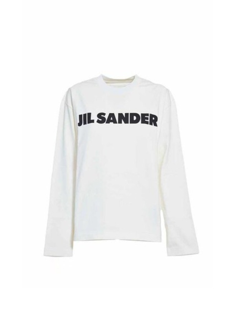 JIL SANDER Cream long-sleeved T-shirt with logo print Jil Sander