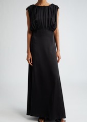 Jil Sander Gathered Cap Sleeve Satin Gown