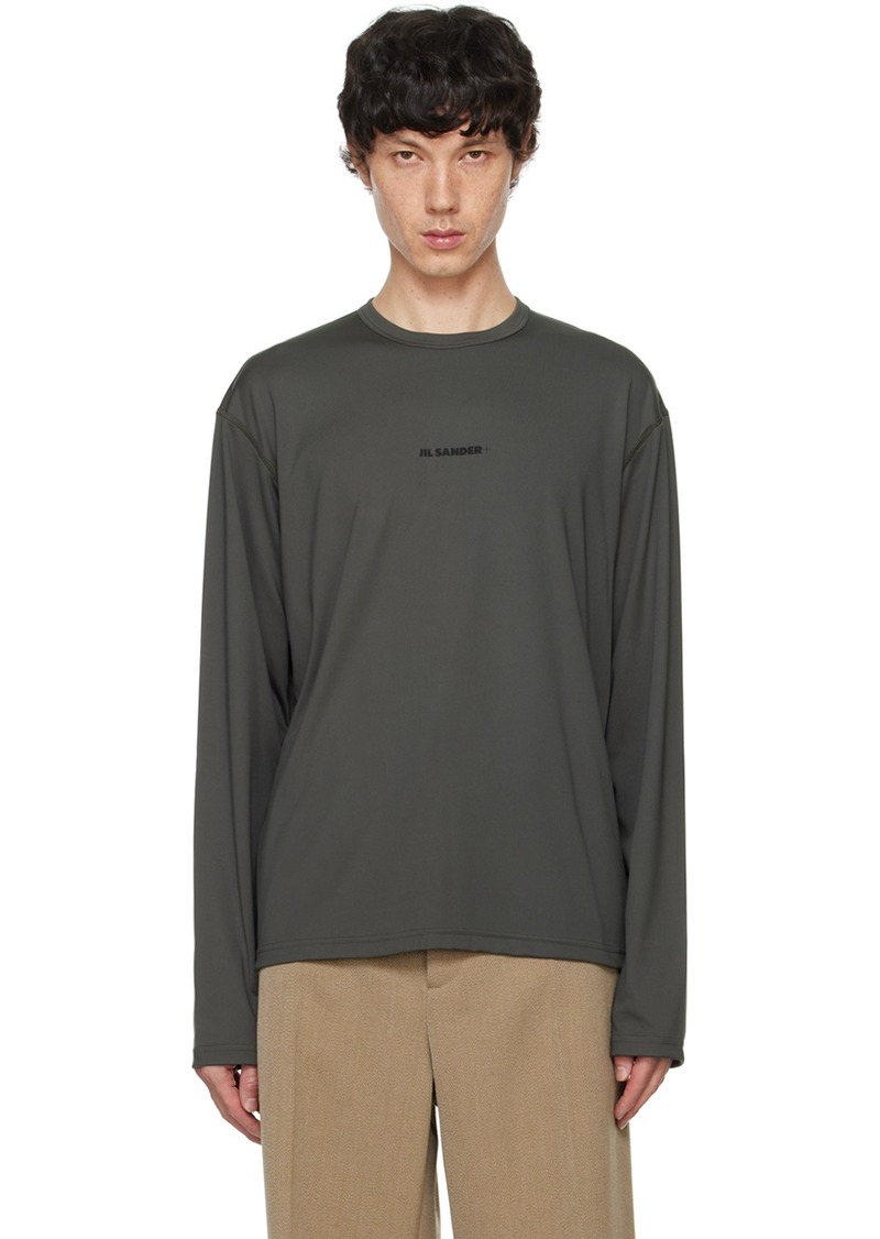 Jil Sander Green Printed-Logo Long Sleeve T-Shirt