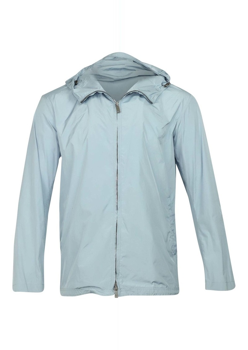 Jil Sander Hooded Windbreaker Jacket in Light Blue Polyester