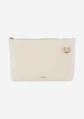 JIL SANDER LEATHER SHOULDER BAG WITH LOGO