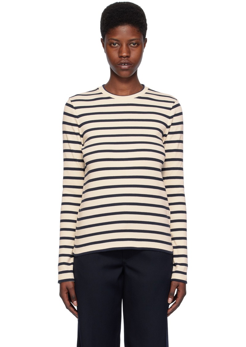 Jil Sander Off-White & Navy Stripe Long Sleeve T-Shirt