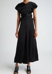 Jil Sander Puff Sleeve Satin Midi Dress